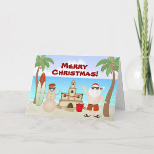 Cute Santa at the Beach Paradise Merry Christmas Holiday Card