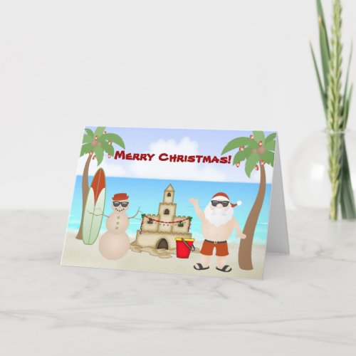 Cute Santa at the Beach Paradise Merry Christmas Holiday Card