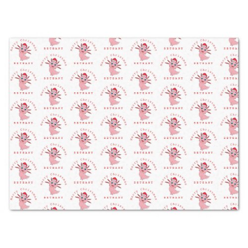 Cute Santa Axolotl Pattern Name Merry Christmas  Tissue Paper