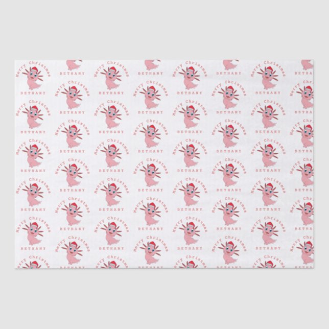 Cute Santa Axolotl Pattern Name Merry Christmas  Tissue Paper (Front)