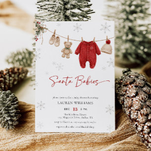 Cute Santa Babies Twins Christmas Baby Shower Invitation