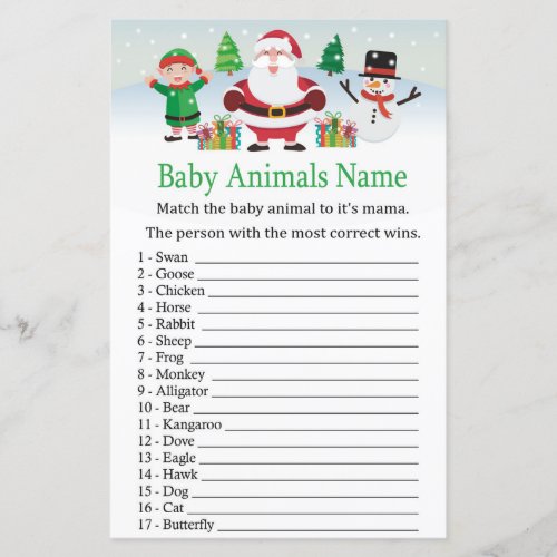 Cute Santa Baby Animals Name Game baby shower