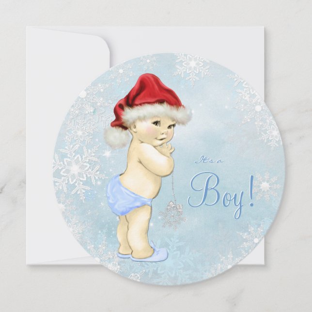 Cute Santa Baby Blue Snowflake Baby Shower Invitation (Front)