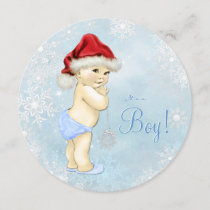 Cute Santa Baby Blue Snowflake Baby Shower Invitation