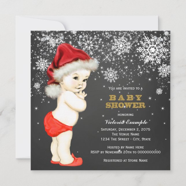 Cute Santa Baby Boys Snowflake Baby Shower Invitation (Front)