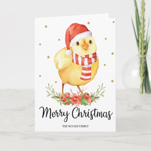 Cute Santa Baby Chick Merry Christmas Greetings Holiday Card