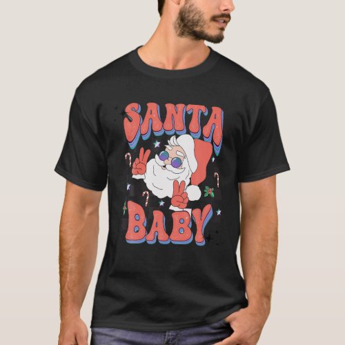 Cute Santa Baby Christmas Groovy Santa Claus Peace T_Shirt