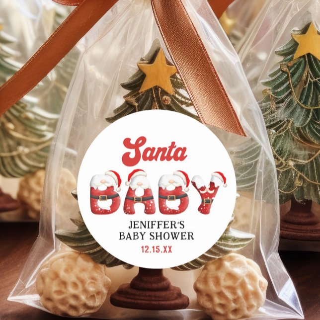 Cute Santa Baby Christmas Holiday Baby Shower Classic Round Sticker (Creator Uploaded)