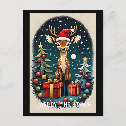 Cute Santa Baby Deer Christmas Tree Gift Postcard