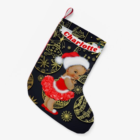 cute santa baby girl ethnic name gold ornaments small christmas stocking - Small Christmas Stocking Decorations cute santa baby girl ethnic name gold ornaments small christmas stocking - Small Christmas Stocking Decorations