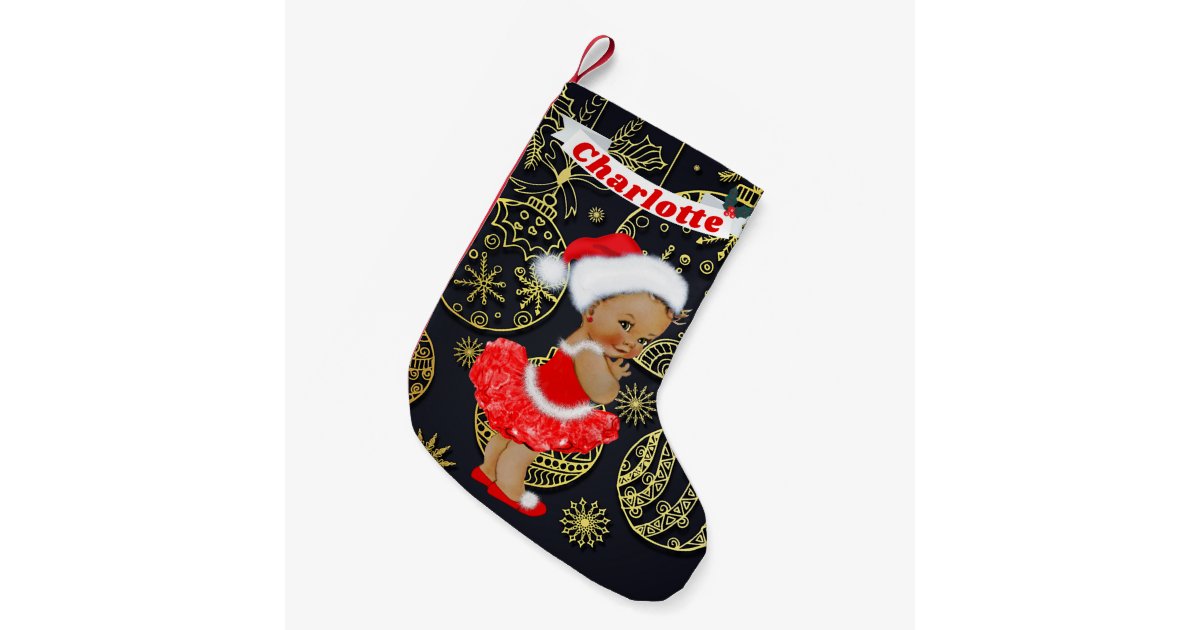 Cute Santa Baby Ethnic Name Gold Ornaments Small Christmas Cute Santa Baby Ethnic Name Gold Ornaments Small Christmas Stocking Zazzle