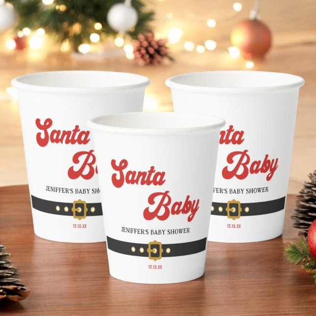Cute Santa Baby Holiday Baby Shower Paper Cups (Creator Uploaded)