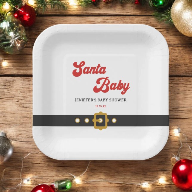 Cute Santa Baby Holiday Baby Shower Paper Plates (Creator Uploaded)