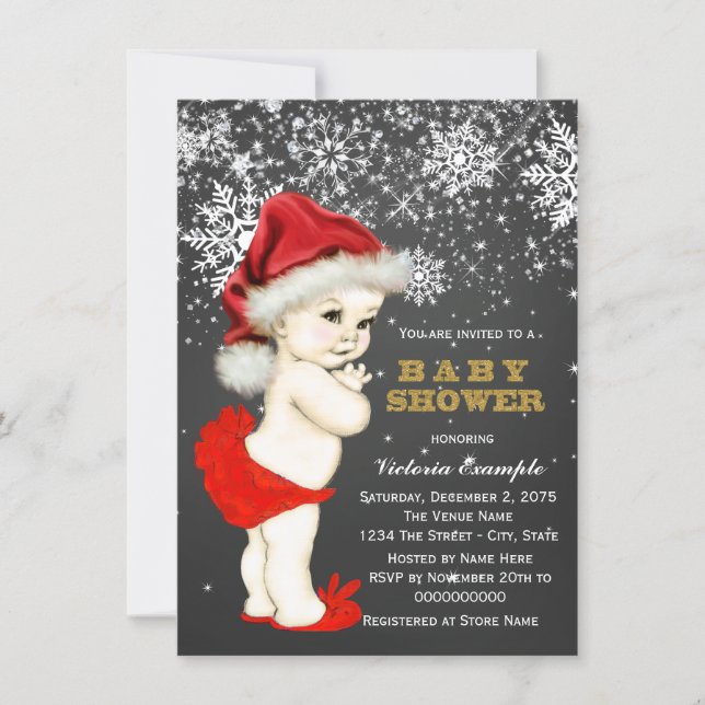 Cute Santa Baby Snowflake Baby Shower Invitation (Front)