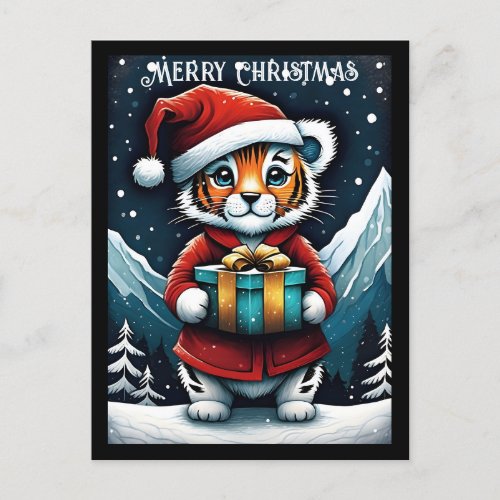 Cute Santa Baby Tiger Snowy Christmas Postcard