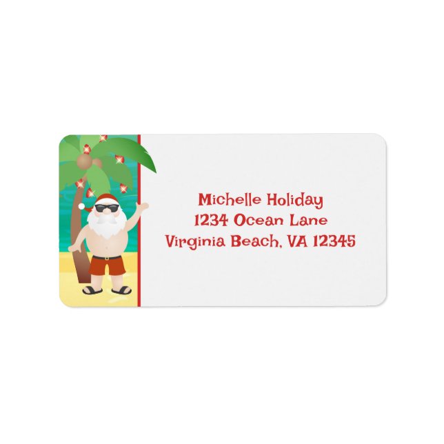 Cute Santa Beach Christmas Holiday Address Label (Front)