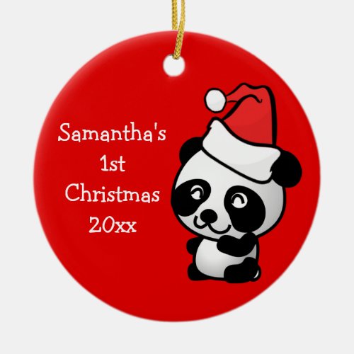 Cute Santa Bear Babys 1st Christmas Name Year Ceramic Ornament