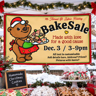 Cute Santa Bear Baker Bake Sale Promotional Banner