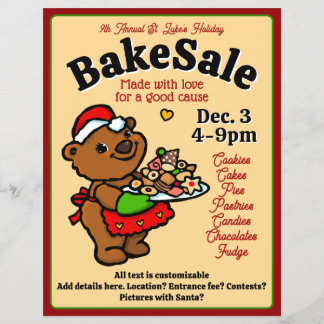 Cute Santa Bear Baker Bake Sale Promotional Flyer
