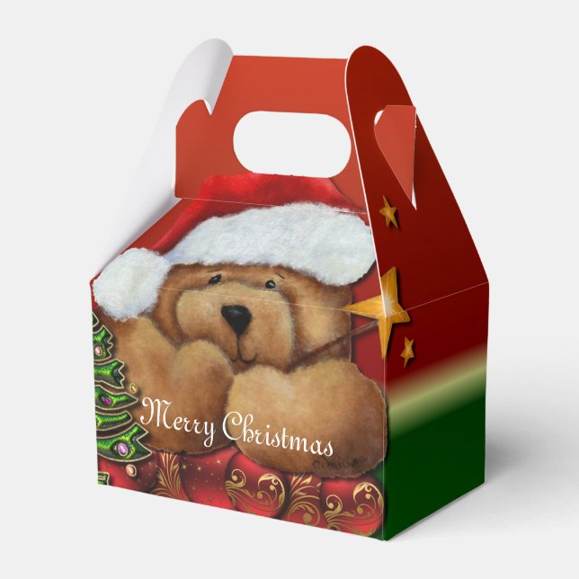 Cute Santa Bear Christmas Gable Favor Boxes (Front Side)