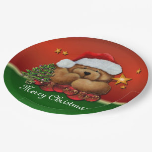 Cute Santa Bear Christmas Paper Plates