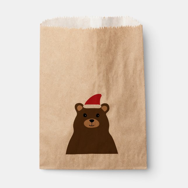 Cute Santa Bear Christmas Sack, Holiday Favor Bag (Front)