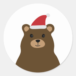 Cute Santa Bear Christmas Tag, Holiday Classic Round Sticker