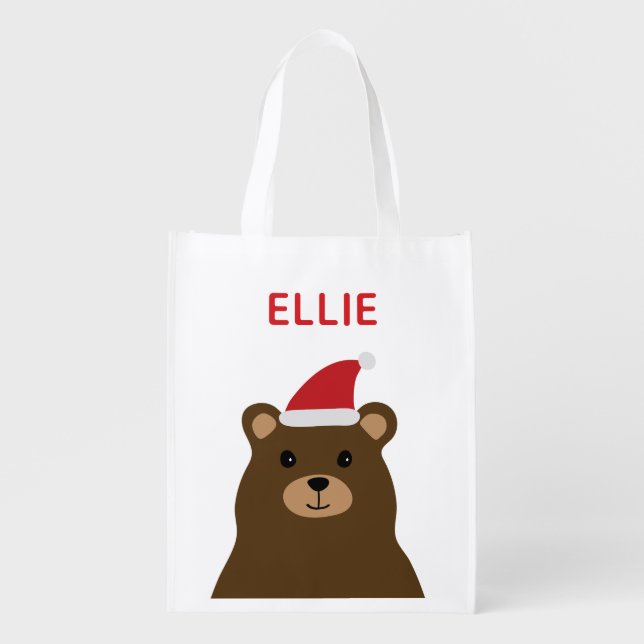 Cute Santa Bear Kids Holiday Christmas Tote Bag (Front)