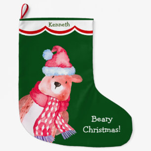 Cute Santa Bear Personalized Large Christmas Stocking