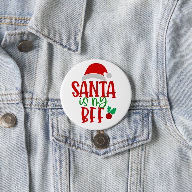Cute Santa Best Friend Forever Funny Christmas  Button (In Situ)