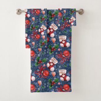 Cute Santa Boots Balls Red Holly Berries Christmas