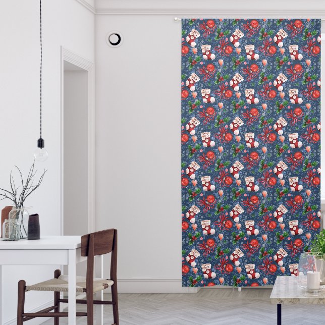 Cute Santa Boots Balls Red Holly Berries Christmas Blackout Curtains (Living Room)