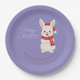 Cute Santa Bunny Christmas Purple Paper Plates
