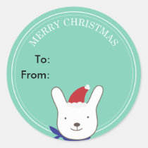 Cute Santa Bunny Green Christmas Gift Tag