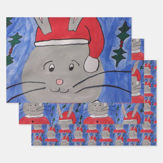 Cute Santa Bunny Wrapping Paper Sheets (Set)