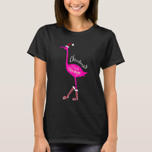 Cute Santa Cap Socks Warmed Up Pink Flamingo Chris T-Shirt
