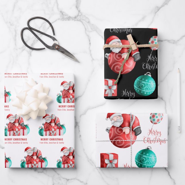 Cute Santa Cartoon Pattern Name Merry Christmas Wrapping Paper Sheets (Front)