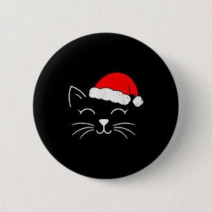 Cute Santa Cat Face Christmas Meow Kitty Pet Cat L Button