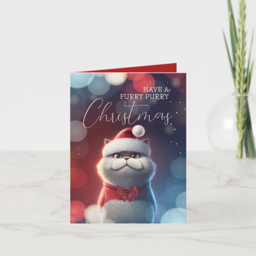 Cute Santa Cat Furry Christmas Card