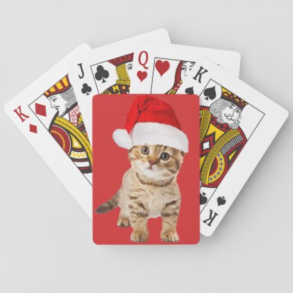 Cute Santa Cat Kitten Playing Cards