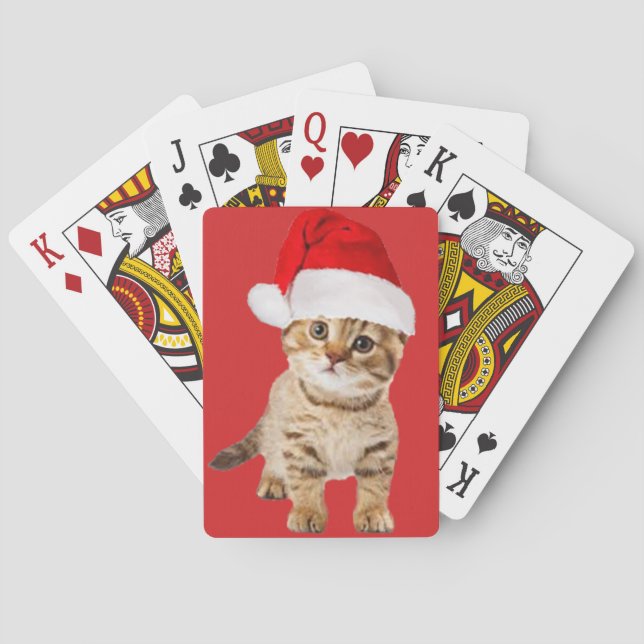 Cute Santa Cat Kitten Poker Cards (Back)