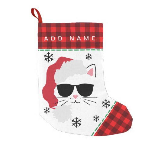 Cute Santa Cat Kitty Personalized Small Christmas Stocking