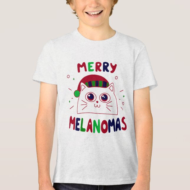 Cute Santa Cat Melanomas Christmas T-Shirt Tri-Blend Shirt (Front)
