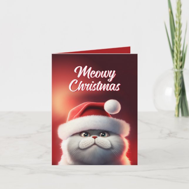 Cute Santa Cat Meowy Christmas Card (Front)
