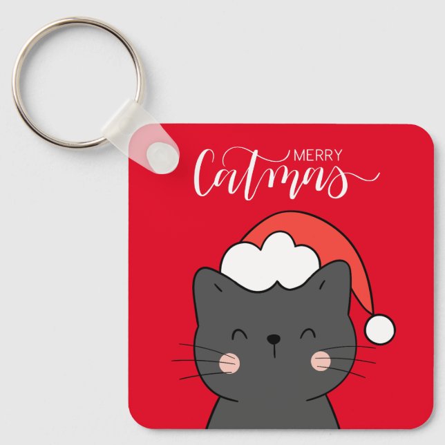 Cute Santa Cat Merry Catmas Custom Keychain (Front)