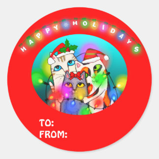 Cute Santa Cats Christmas Stickers / Gift Tags