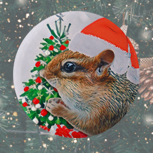 Cute Santa Chipmunk Christmas Button