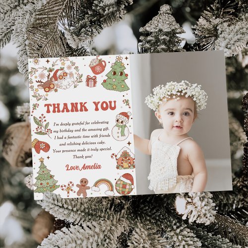 Cute Santa Christmas Birthday Party Thank You Card