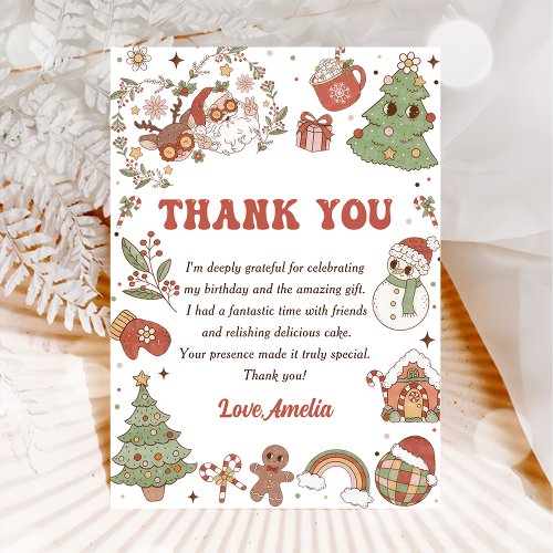 Cute Santa Christmas Birthday Party Thank You Card