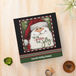 Cute Santa Christmas Family Recipe Red Green 3 Ring Binder